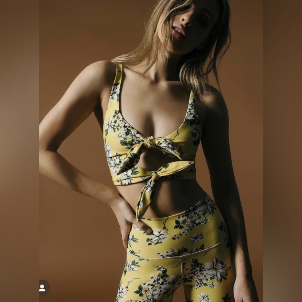 NWOT Yellow Floral BEACH RIOT Nina Tie Top + Piper Legging S SET Floral Hi-waist